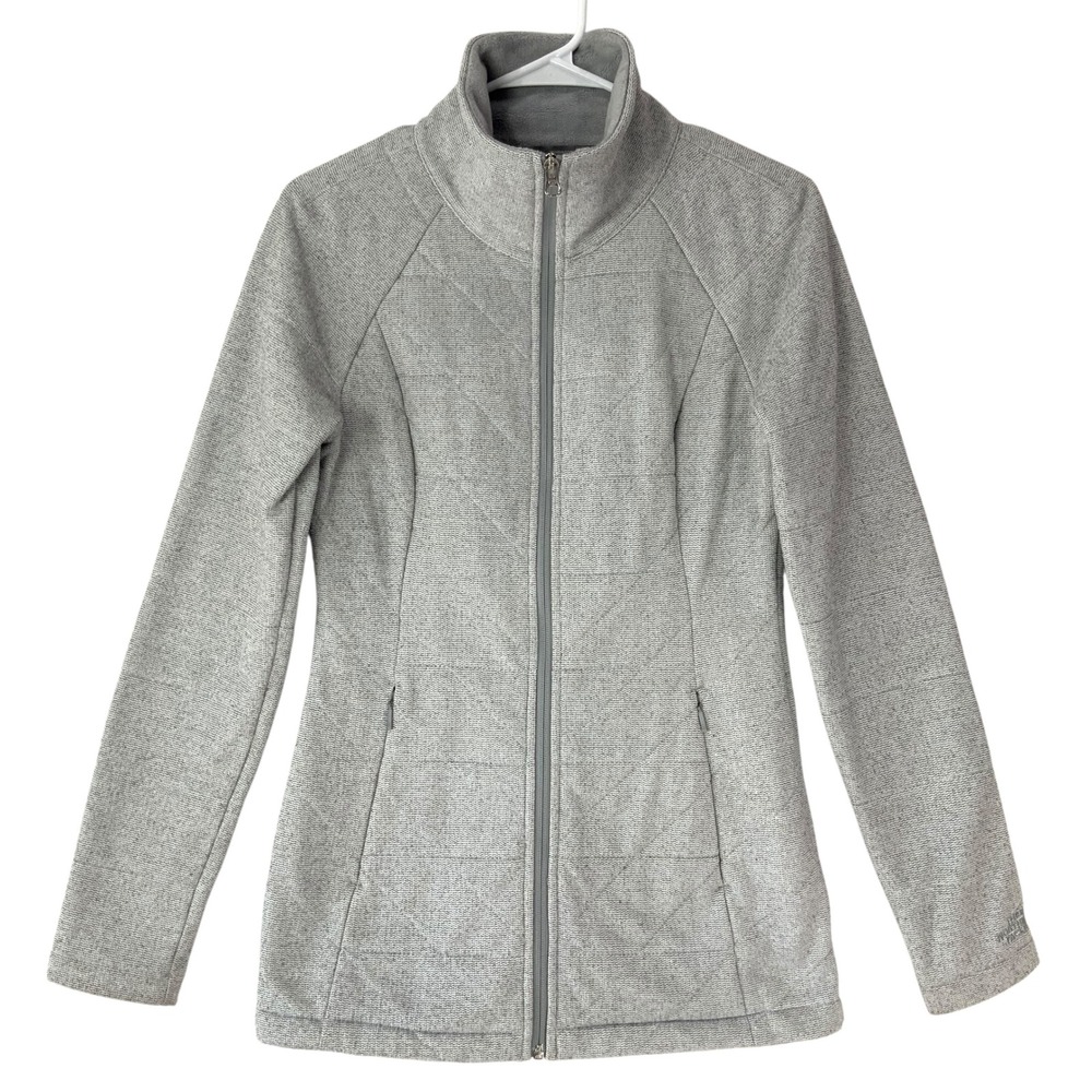 The North Face Gray Textured Fleece Jacket XS Full Zip Stand Collar Long Sleeve